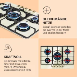 Victoria 5 Gaskochfeld 5-flammig Sabaf-Brenner Glaskeramik Retro-Look -Deutschland Klarstein Verkaufs-Shop 10038377 de 0003 logo