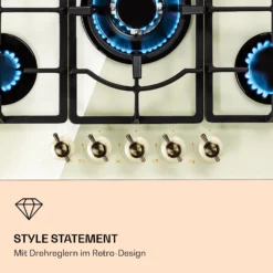 Victoria 5 Gaskochfeld 5-flammig Sabaf-Brenner Glaskeramik Retro-Look -Deutschland Klarstein Verkaufs-Shop 10038377 de 0006 logo