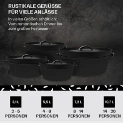 Galloway Dutch Oven 12.0 BBQ-Topf Gusseisen Größe XL / 12 Qt -Deutschland Klarstein Verkaufs-Shop 10038583 de 0006 usp