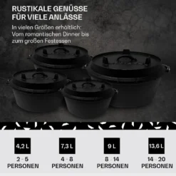 Guernsey Premium Dutch Oven 9.0 BBQ-Topf Gusseisen Voreingebrannt Größe L / 9 Qt -Deutschland Klarstein Verkaufs-Shop 10038639 de 0006 usp
