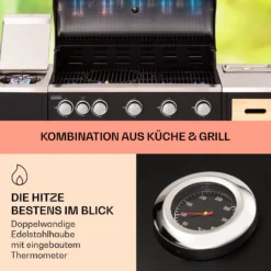 Jersey Outdoor Kitchen Gasgrill 20,7 KW 5+1 Brenner Mobil Regenschutz -Deutschland Klarstein Verkaufs-Shop 10039855 de 0003 usp