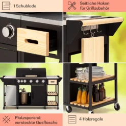 Jersey Outdoor Kitchen Gasgrill 20,7 KW 5+1 Brenner Mobil Regenschutz -Deutschland Klarstein Verkaufs-Shop 10039855 de 0005 usp