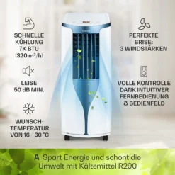 New Breeze 7 Mobile Klimaanlage 7000BTU 2,1kW Bis 34m² EEC A Mobil Fernbedienung -Deutschland Klarstein Verkaufs-Shop 10040153 de 0003 usp