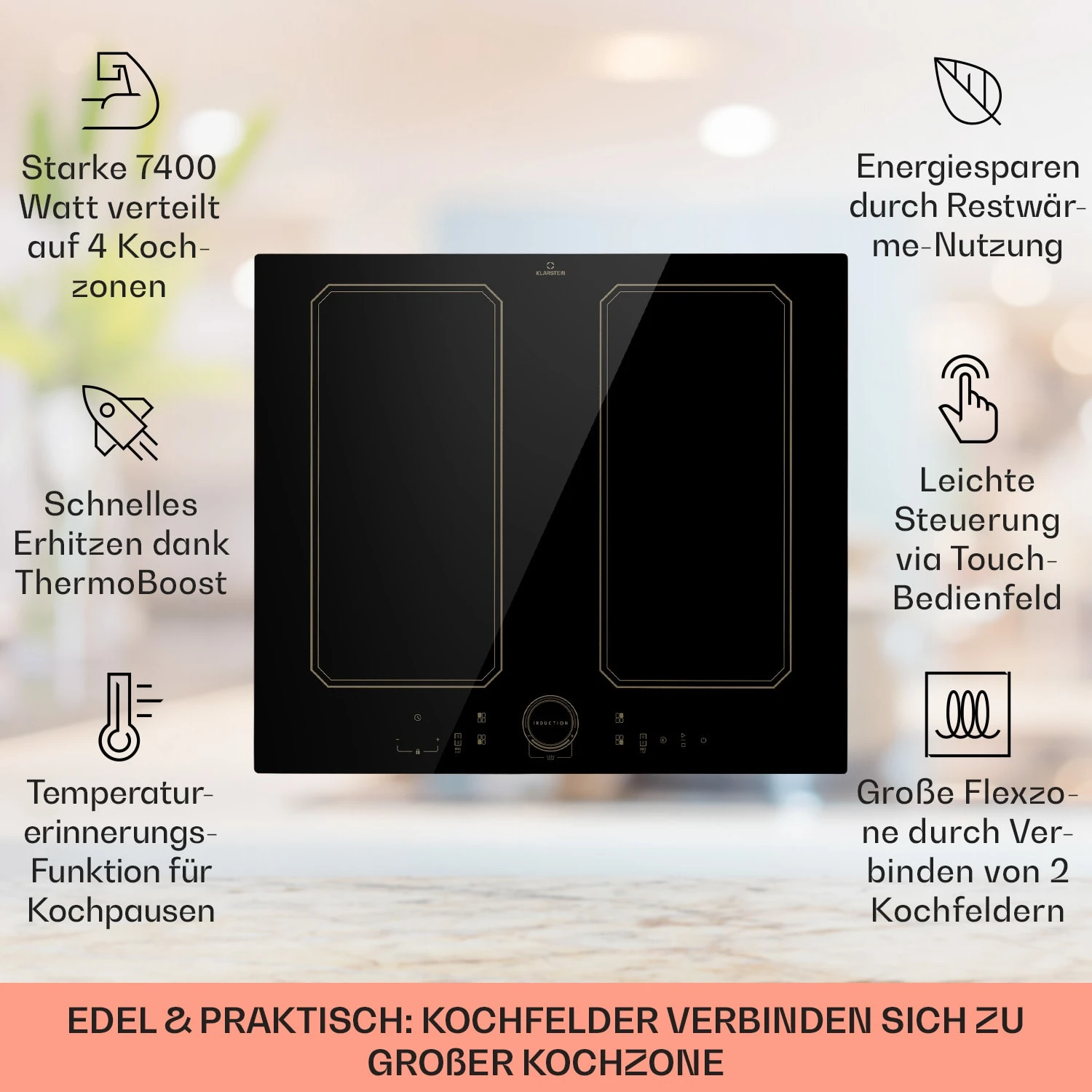 Victoria 4 Flex Induktionskochfeld Einbau 7000W 2 Flexzonen Timer Victoria 4 Flex Induktionskochfeld Einbau 7000W 2 Flexzonen Timer -Deutschland Klarstein Verkaufs-Shop 10040201 de 0002 usp