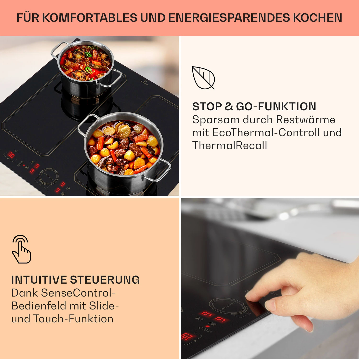 Victoria 4 Flex Induktionskochfeld Einbau 7000W 2 Flexzonen Timer Victoria 4 Flex Induktionskochfeld Einbau 7000W 2 Flexzonen Timer -Deutschland Klarstein Verkaufs-Shop 10040201 de 0004 usp