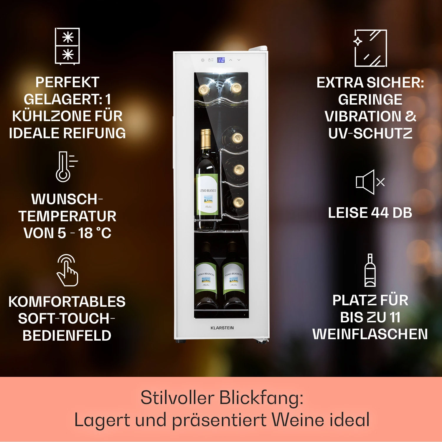 Shiraz 12 Slim Uno Weinkühlschrank 32l/12Fl.Touch 85 W 5-18 °C LED Shiraz 12 Slim Uno Weinkühlschrank 32l/12Fl.Touch 85 W 5-18 °C LED -Deutschland Klarstein Verkaufs-Shop 10040213 de 0002 usp