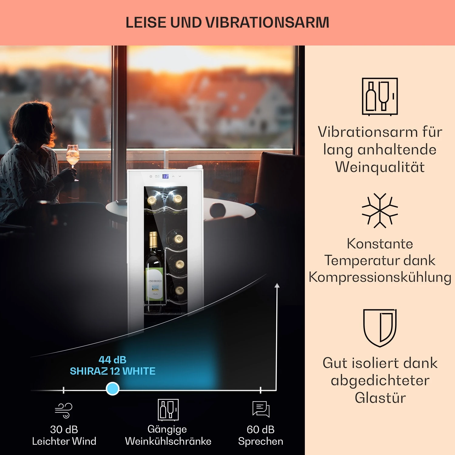 Shiraz 12 Slim Uno Weinkühlschrank 32l/12Fl.Touch 85 W 5-18 °C LED Shiraz 12 Slim Uno Weinkühlschrank 32l/12Fl.Touch 85 W 5-18 °C LED -Deutschland Klarstein Verkaufs-Shop 10040213 de 0004 usp