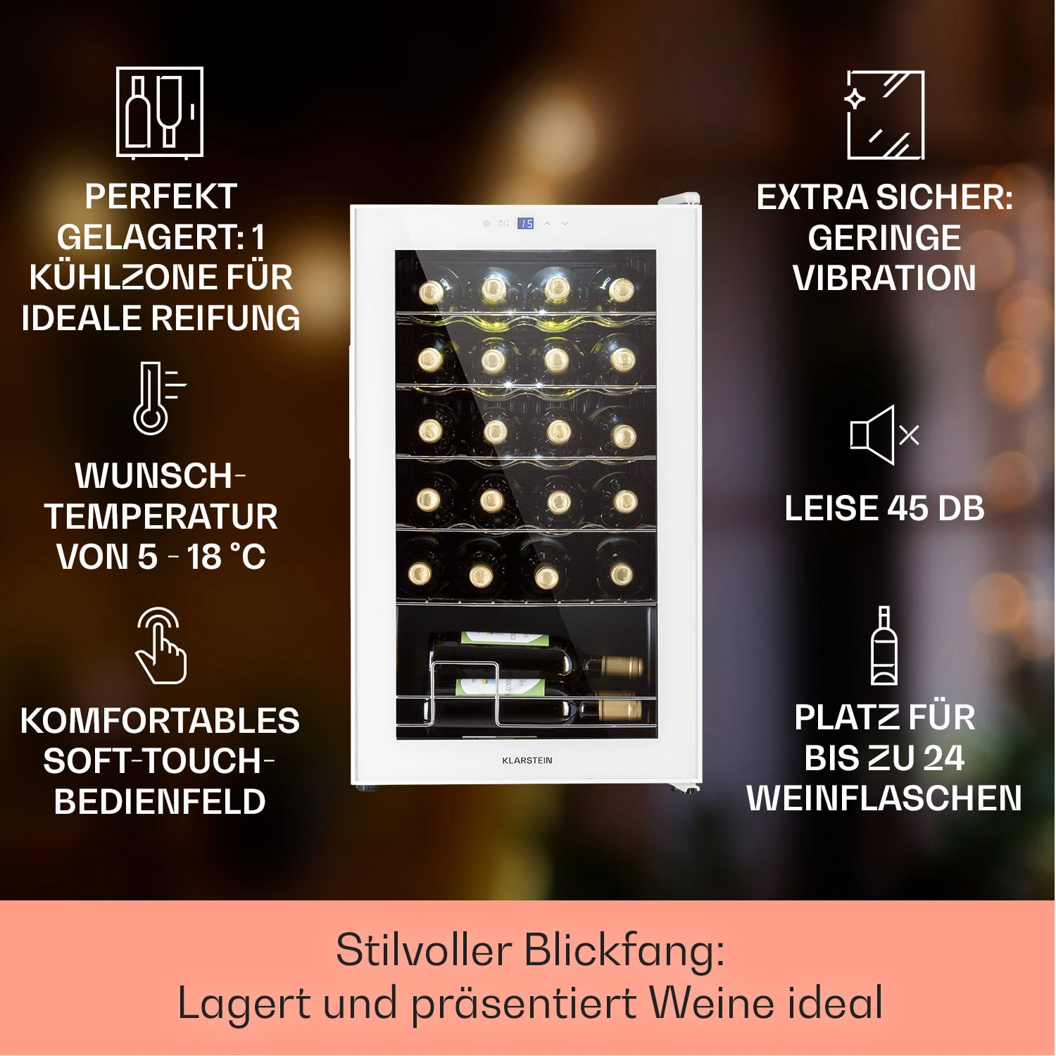 Shiraz 24 Uno Weinkühlschrank 63l 24Fl Touch-Bedienfeld 5-18°C Shiraz 24 Uno Weinkühlschrank 63l 24Fl Touch-Bedienfeld 5-18°C -Deutschland Klarstein Verkaufs-Shop 10040217 de 0002 logo
