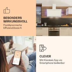 Aurora 90 Smart Dunstabzugshaube 550 M³/h 90cm Kopffrei Ambiente-Licht EEC A++ -Deutschland Klarstein Verkaufs-Shop 10040237 de 0003 logo