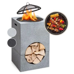 Blumfeldt Monolith Feuerschale Mit Grill MGO & Stahlschale Inkl. Funkenschutz
