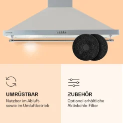 Montblanc 90 Dunstabzugshaube 610m³/h 165W 2x1,5W LED Reling -Deutschland Klarstein Verkaufs-Shop 10040268 de 0005 logo