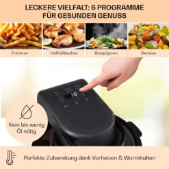 Vendure Heißluftfritteuse Mit Dampffunktion 1250W 5 Liter 6 Programme 3 Vendure Heißluftfritteuse Mit Dampffunktion 1250W 5 Liter 6 Programme -Deutschland Klarstein Verkaufs-Shop 10040278 de 0004 usp