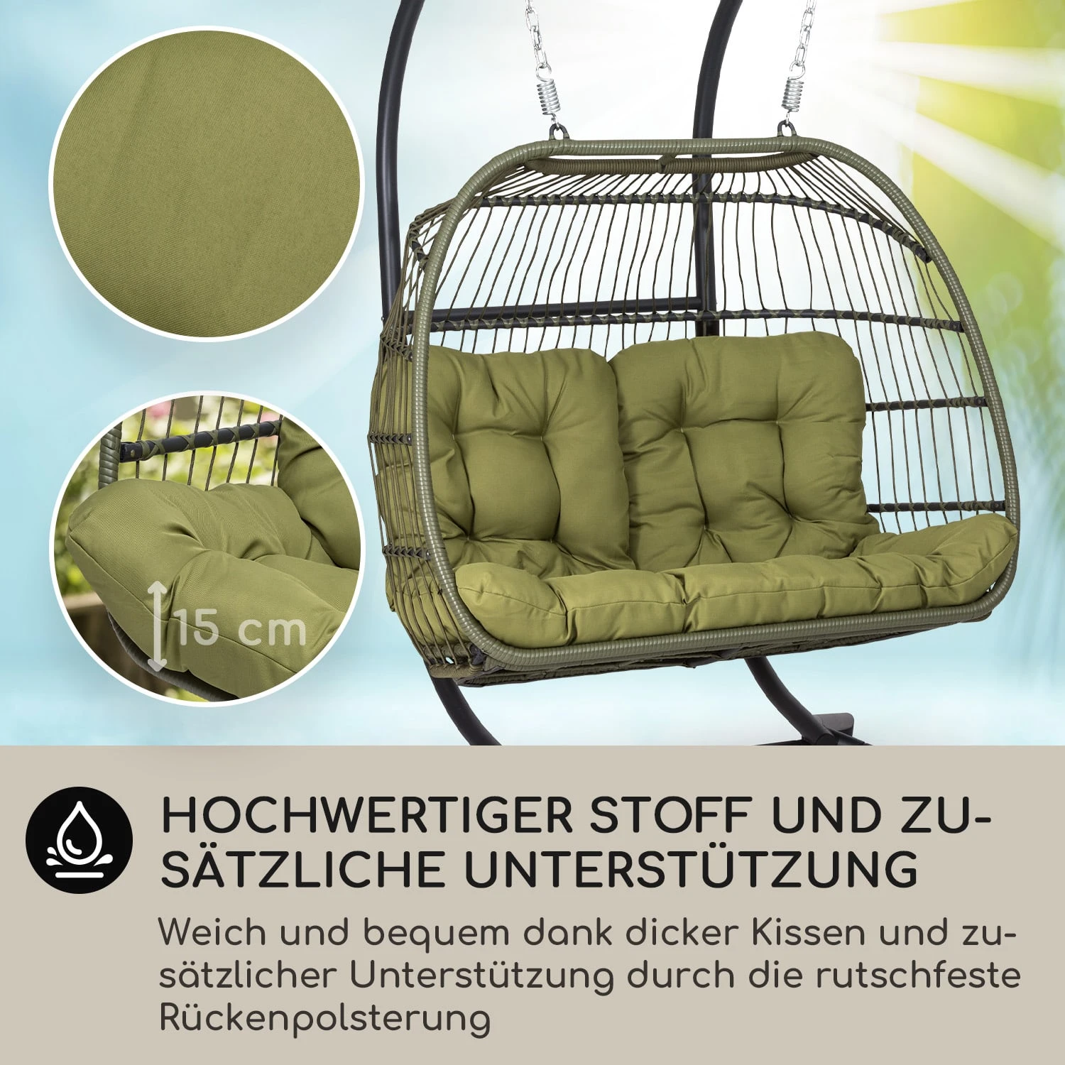 Biarritz Double Hängesessel Zweier PE Aluminium Polyrattan 260 kg Biarritz Double Hängesessel Zweier PE Aluminium Polyrattan 260 Kg -Deutschland Klarstein Verkaufs-Shop 10040298 de 0002 usp