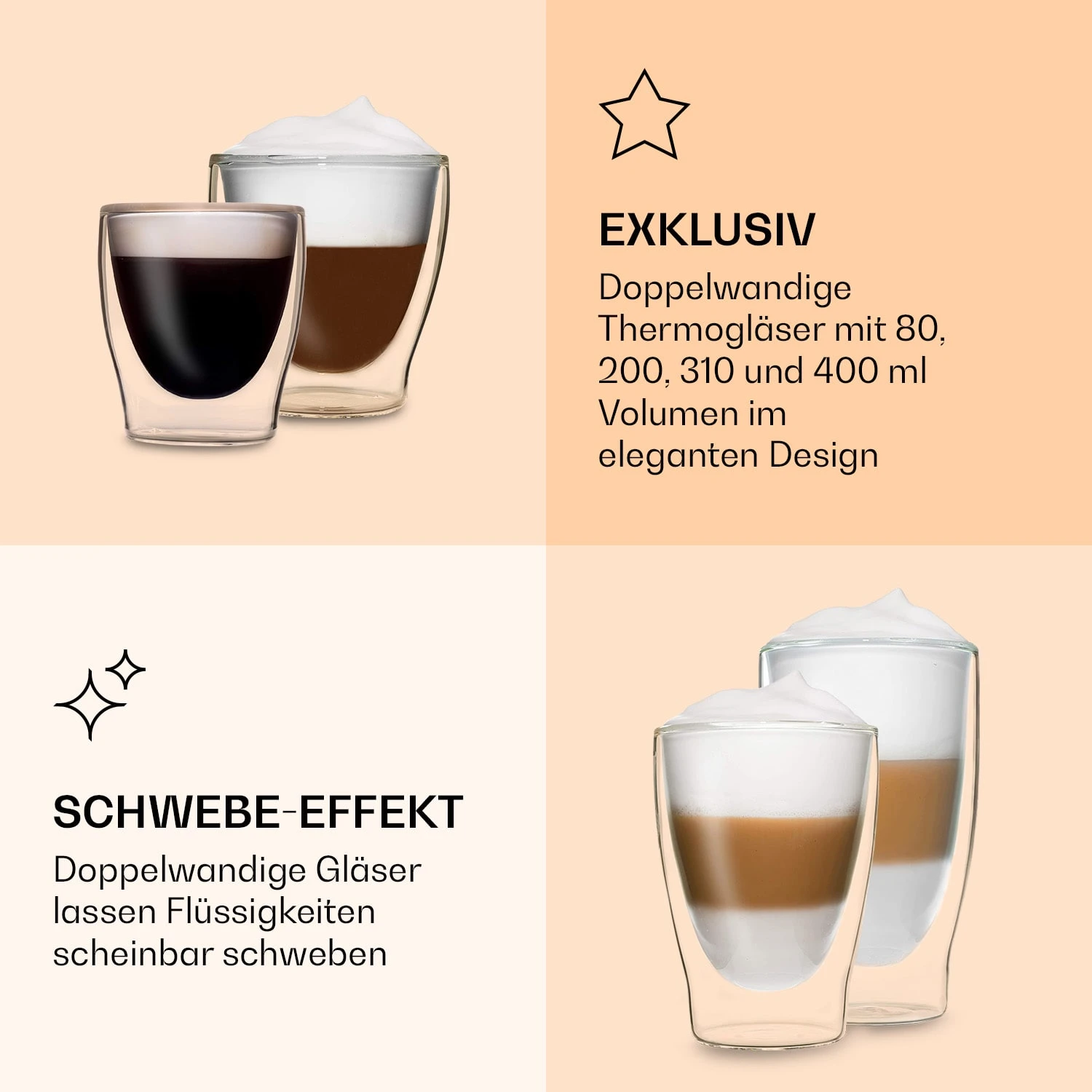 DUOS doppelwandiges Glas | Thermoglas | 80, 200, 310, 400 ml | Trinkglas | Espressoglas, Teeglas, Shotglas | für heiße und kalte Getränke | Borosilikatglas| hitze- und kältebeständig | handgemacht | spülmaschinenfest | Schwebe-Effekt DUOS Doppelwandiges Glas | Thermoglas | 80, 200, 310, 400 Ml | Trinkglas | Espressoglas, Teeglas, Shotglas | Für Heiße Und Kalte Getränke | Borosilikatglas| Hitze- Und Kältebeständig | Handgemacht | Spülmaschinenfest | Schwebe-Effekt -Deutschland Klarstein Verkaufs-Shop 10040377 de 0005 logo