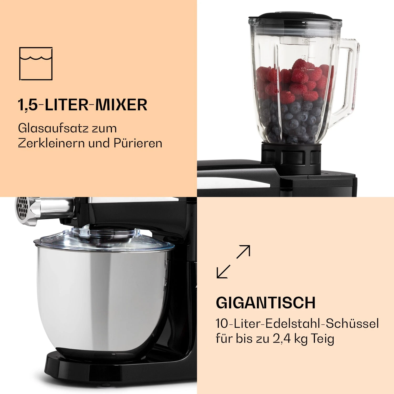 Renata Rossa Küchenmaschine 3-in-1 2000W 2,7PS 5Ltr Edelstahl BPA-frei Renata Rossa Küchenmaschine 3-in-1 2000W 2,7PS 5Ltr Edelstahl BPA-frei -Deutschland Klarstein Verkaufs-Shop 10040500 de 0006 logo