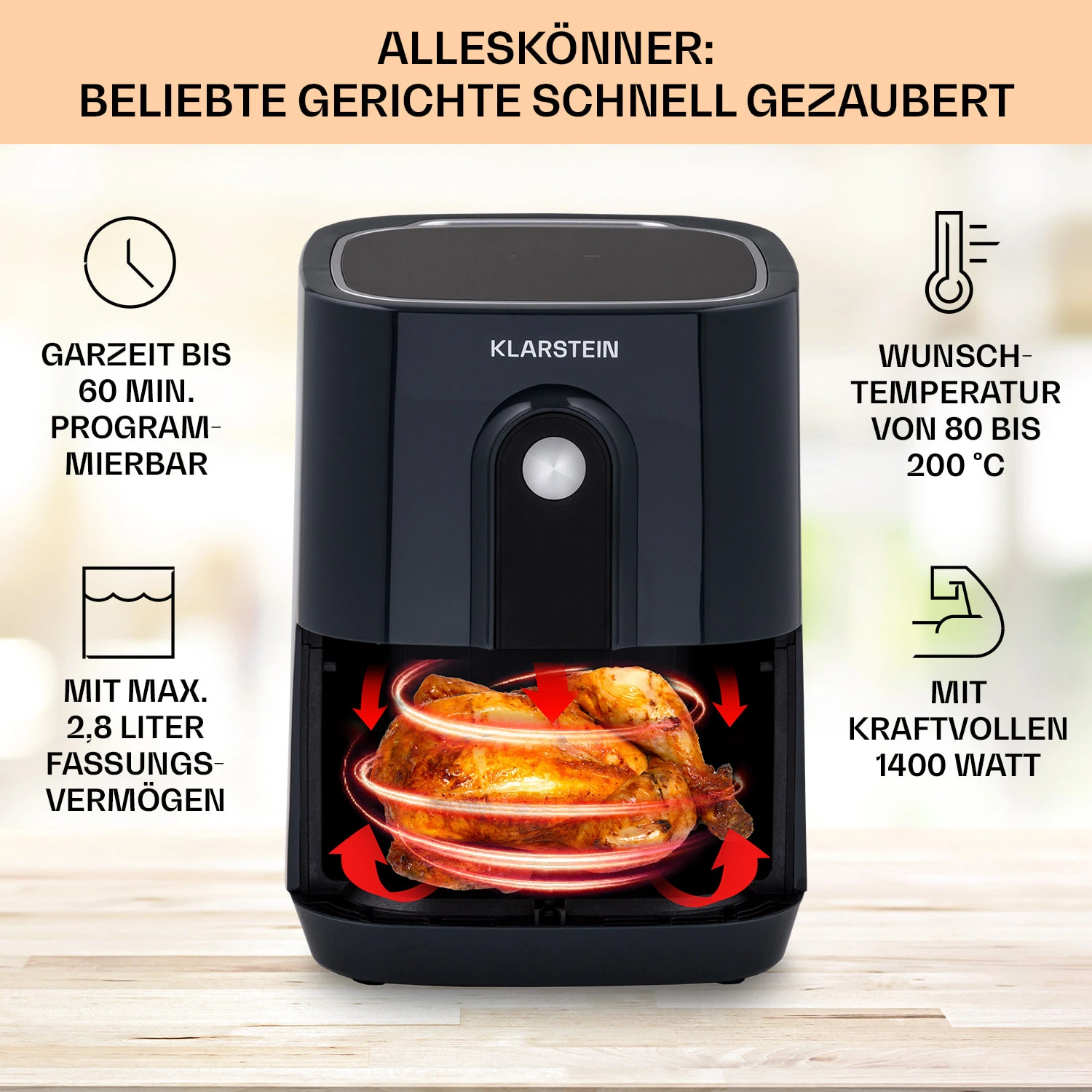 Crisp-Pro Heißluftfritteuse Air Fryer 1400W 2,8 Ltr Timer Edelstahl Crisp-Pro Heißluftfritteuse Air Fryer 1400W 2,8 Ltr Timer Edelstahl -Deutschland Klarstein Verkaufs-Shop 10040698 de 0002 usp