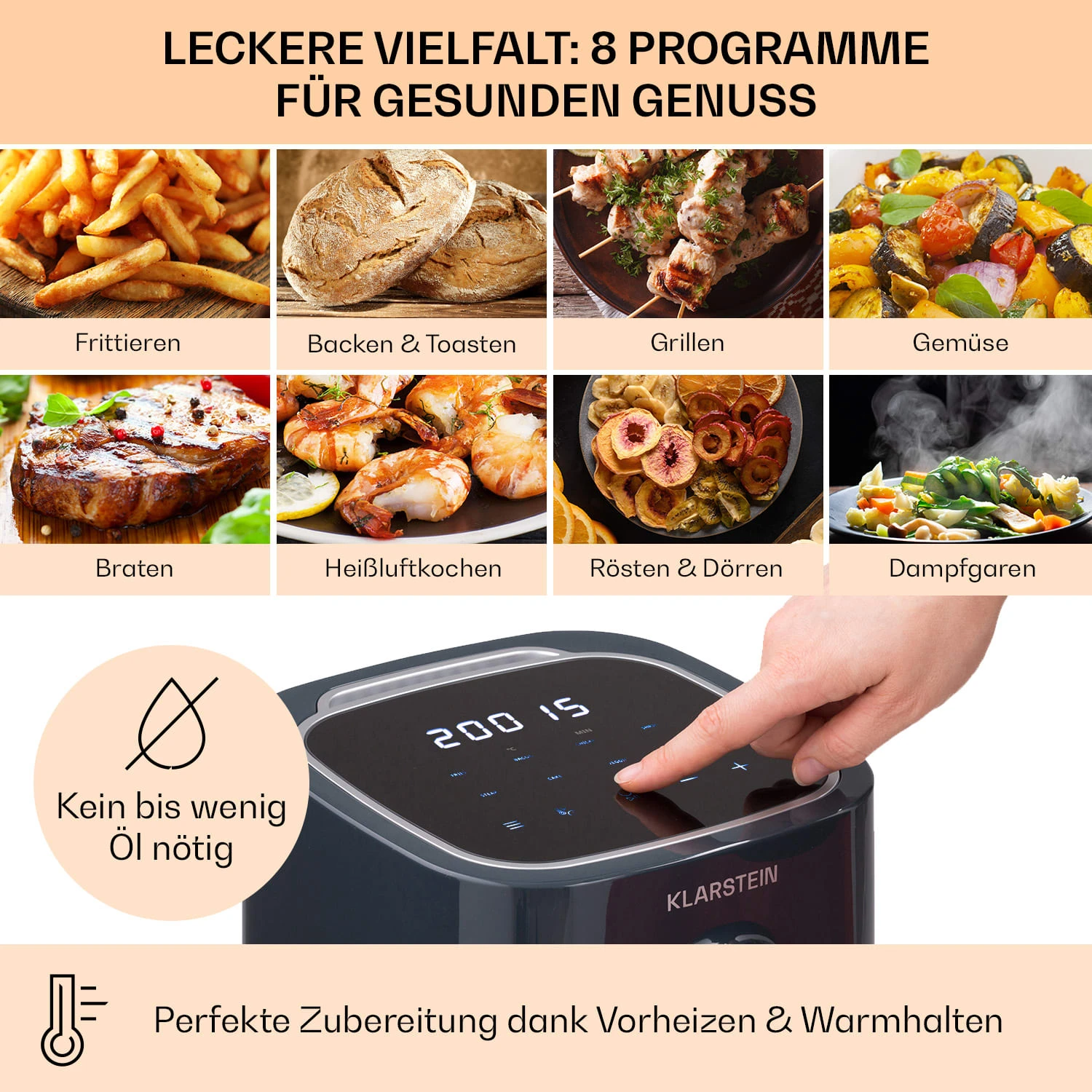Crisp-Pro Heißluftfritteuse Air Fryer 1400W 2,8 Ltr Timer Edelstahl Crisp-Pro Heißluftfritteuse Air Fryer 1400W 2,8 Ltr Timer Edelstahl -Deutschland Klarstein Verkaufs-Shop 10040698 de 0003 usp