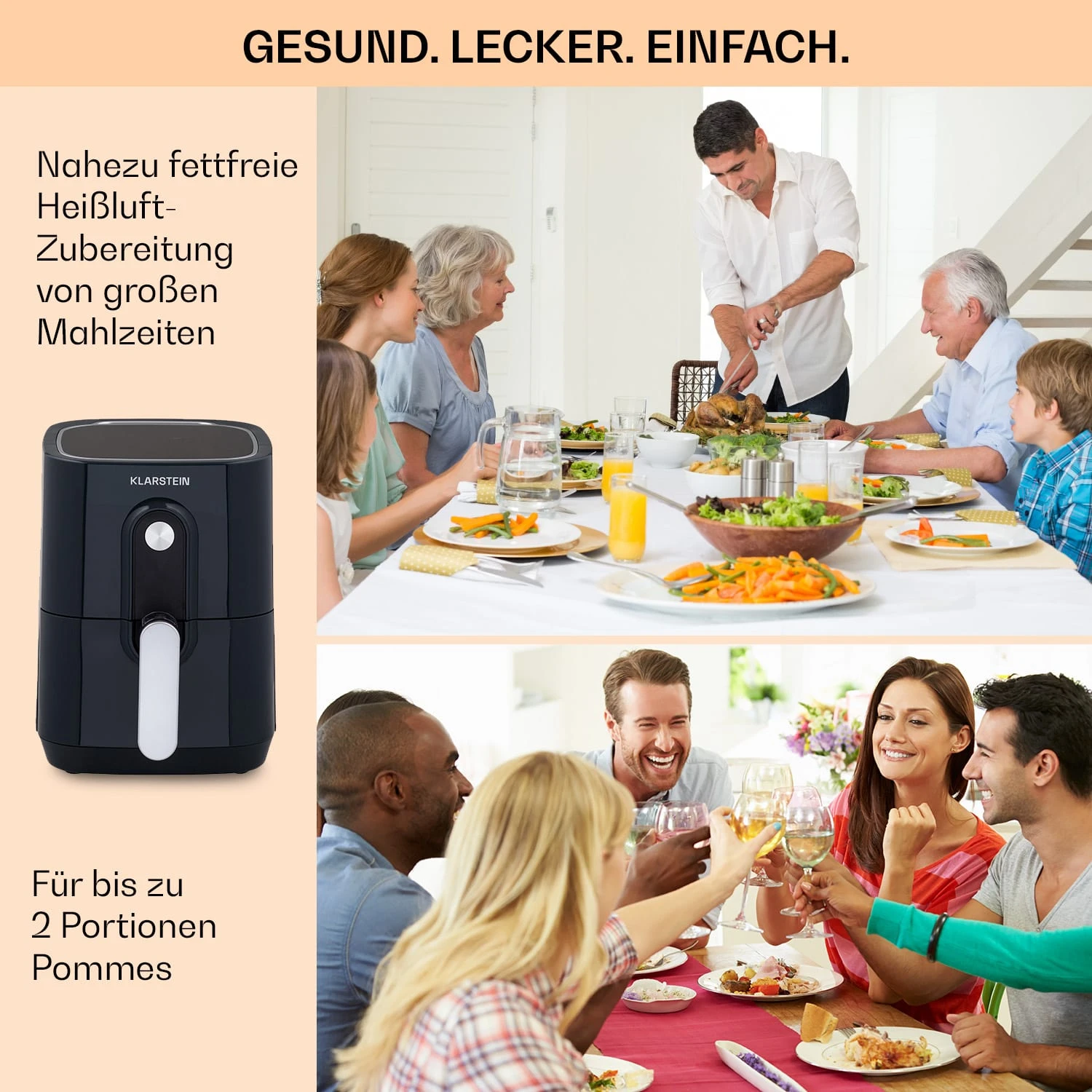 Crisp-Pro Heißluftfritteuse Air Fryer 1400W 2,8 Ltr Timer Edelstahl Crisp-Pro Heißluftfritteuse Air Fryer 1400W 2,8 Ltr Timer Edelstahl -Deutschland Klarstein Verkaufs-Shop 10040698 de 0005 usp