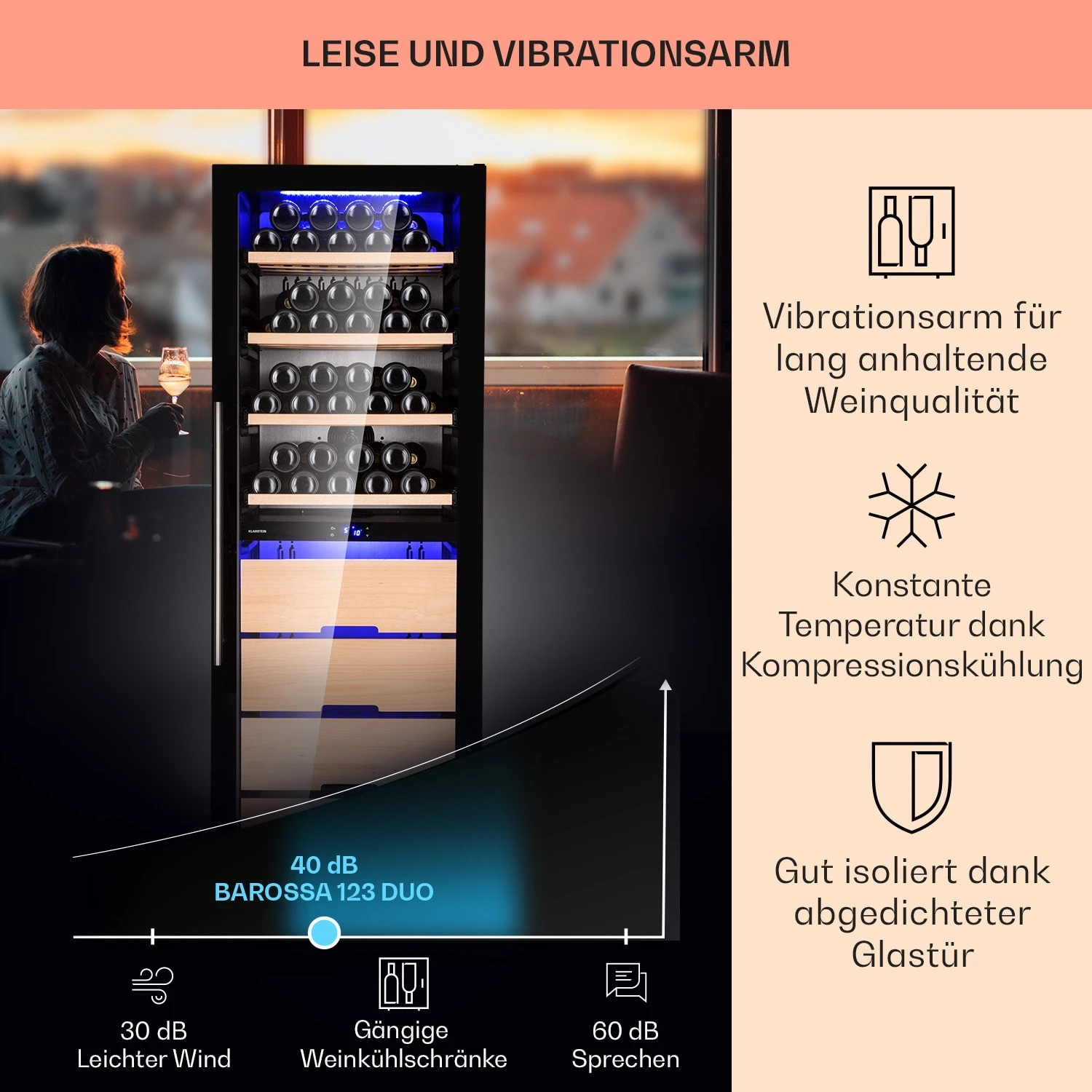 Barossa 123 Duo Weinkühlschrank 123 Fl 226 Ltr 2 Zonen Touch-Steuerung Barossa 123 Duo Weinkühlschrank 123 Fl 226 Ltr 2 Zonen Touch-Steuerung -Deutschland Klarstein Verkaufs-Shop 10040721 de 0004 usp