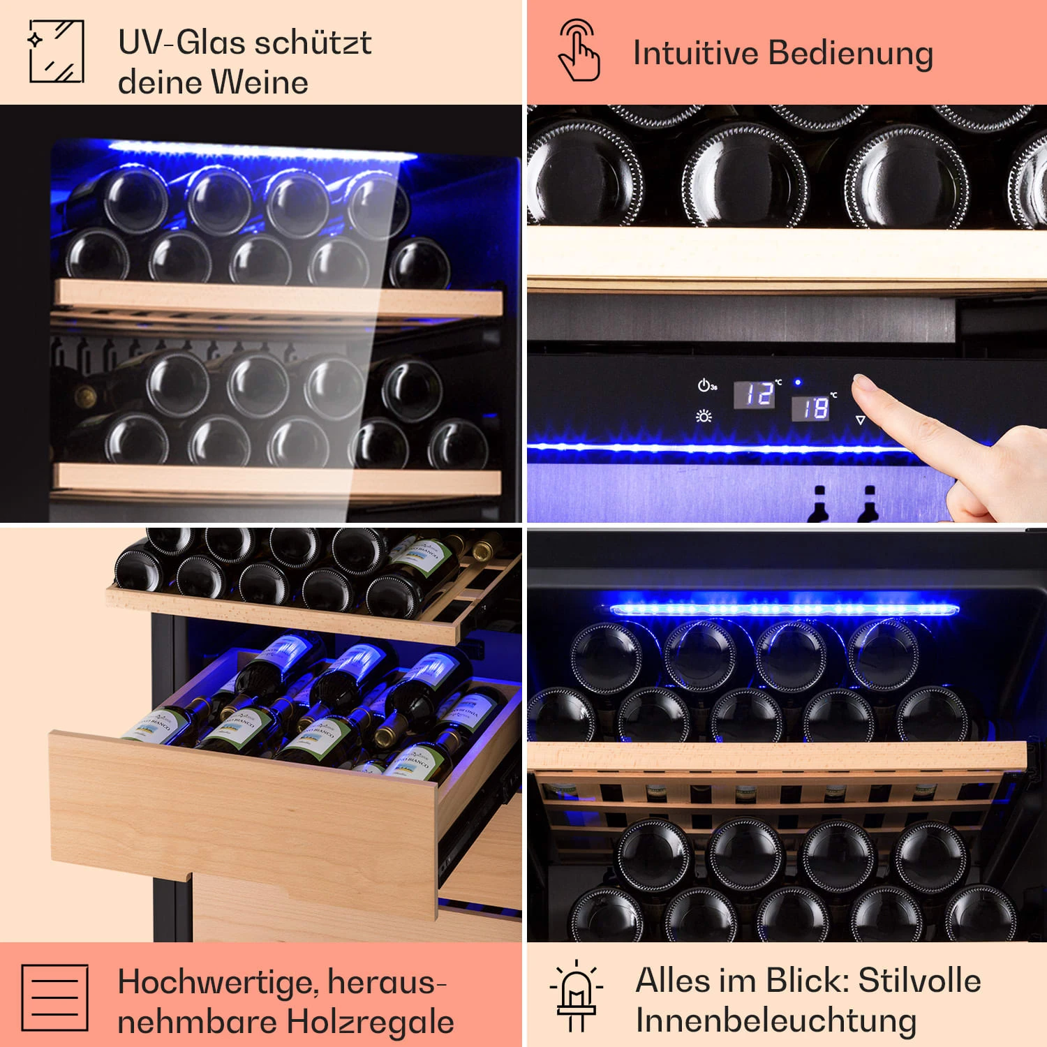 Barossa 123 Duo Weinkühlschrank 123 Fl 226 Ltr 2 Zonen Touch-Steuerung Barossa 123 Duo Weinkühlschrank 123 Fl 226 Ltr 2 Zonen Touch-Steuerung -Deutschland Klarstein Verkaufs-Shop 10040721 de 0005 usp