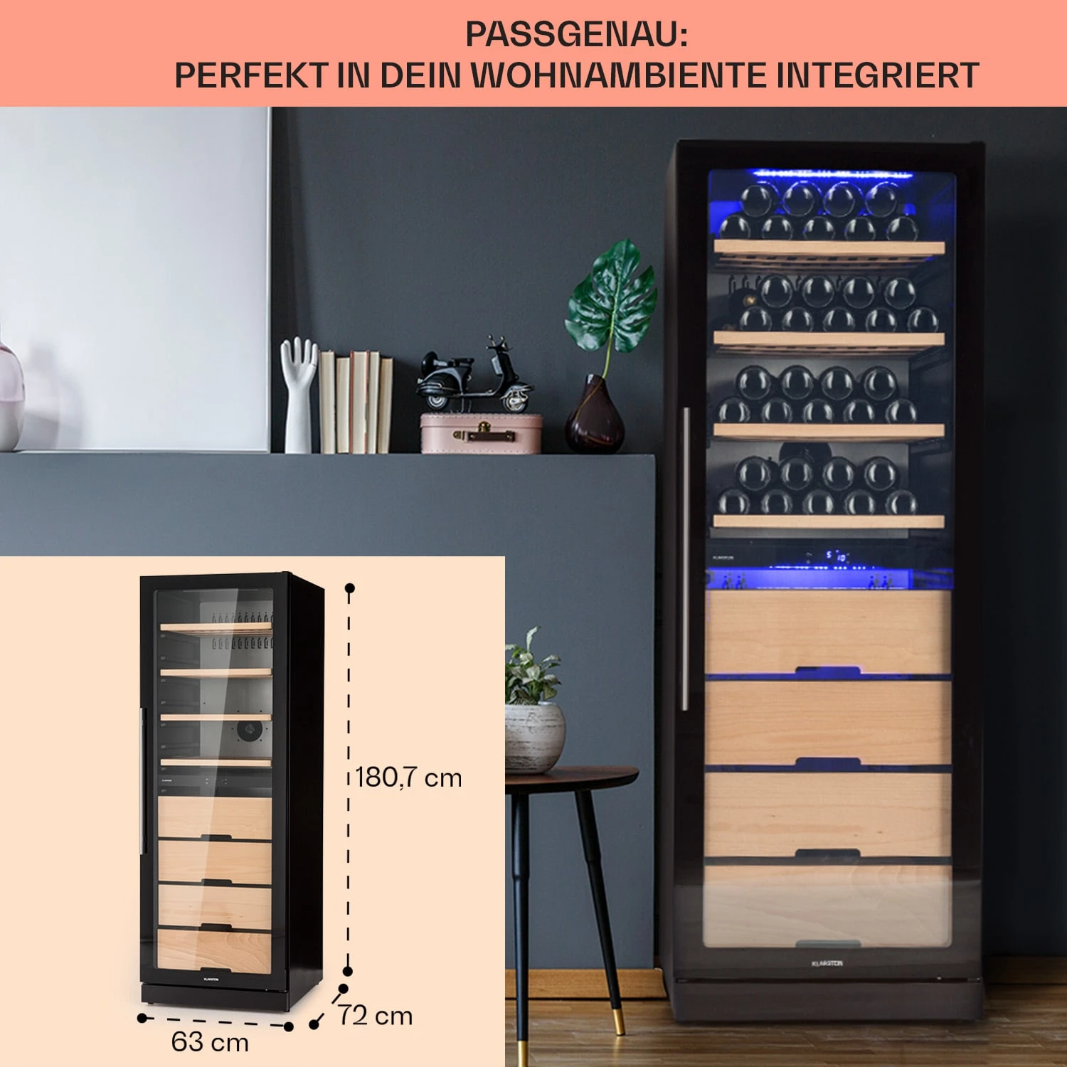 Barossa 123 Duo Weinkühlschrank 123 Fl 226 Ltr 2 Zonen Touch-Steuerung Barossa 123 Duo Weinkühlschrank 123 Fl 226 Ltr 2 Zonen Touch-Steuerung -Deutschland Klarstein Verkaufs-Shop 10040721 de 0006 usp