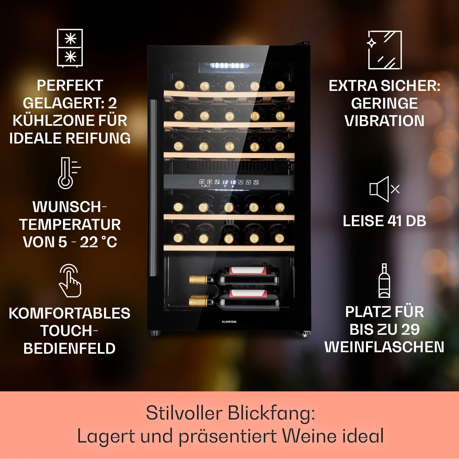 Barossa 29 Duo Weinkühlschrank 29 Fl 80 Ltr 2 Zonen Drucktasten Barossa 29 Duo Weinkühlschrank 29 Fl 80 Ltr 2 Zonen Drucktasten -Deutschland Klarstein Verkaufs-Shop 10041124 de 0002 usp