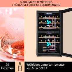 Barossa 29 Duo Weinkühlschrank 29 Fl 80 Ltr 2 Zonen Drucktasten 2 Barossa 29 Duo Weinkühlschrank 29 Fl 80 Ltr 2 Zonen Drucktasten -Deutschland Klarstein Verkaufs-Shop 10041124 de 0003 usp