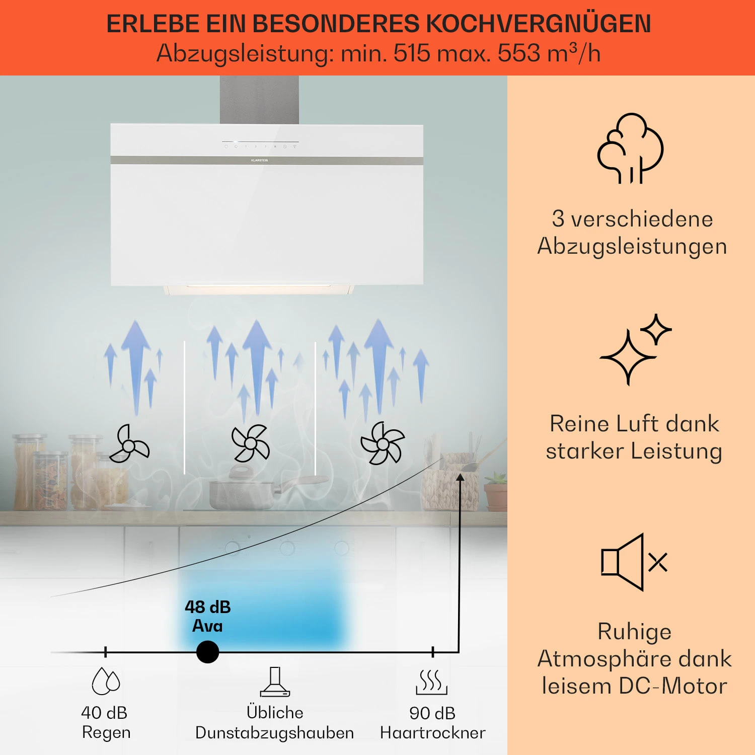 Ava 90 Dunstabzugshaube 90cm Wandhaube WiFi A++ 515m³/h Touch Ava 90 Dunstabzugshaube 90cm Wandhaube WiFi A++ 515m³/h Touch -Deutschland Klarstein Verkaufs-Shop 10041170 de 0003 usp
