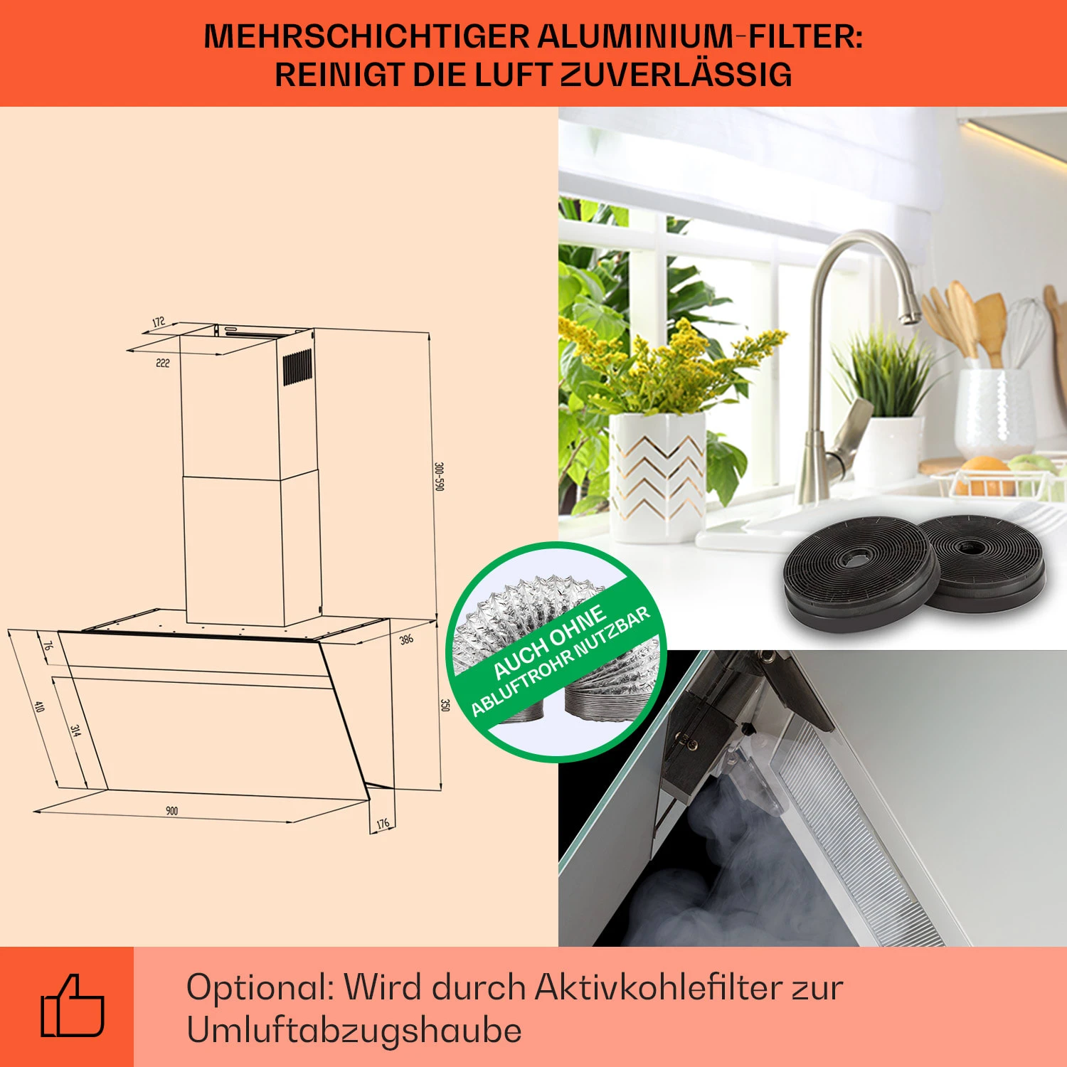 Ava 90 Dunstabzugshaube 90cm Wandhaube WiFi A++ 515m³/h Touch Ava 90 Dunstabzugshaube 90cm Wandhaube WiFi A++ 515m³/h Touch -Deutschland Klarstein Verkaufs-Shop 10041170 de 0005 usp