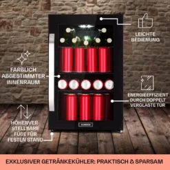 Beersafe 70 Bierzeit Edition Kühlschrank 70 Ltr 3 Böden Glas Edelstahl -Deutschland Klarstein Verkaufs-Shop 10041176 de 0006 usp