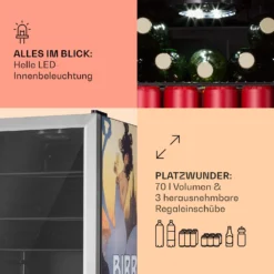 Beersafe 70 Birra Milano Edition Kühlschrank 70 Liter 3 Böden Panoramaglastür Edelstahl -Deutschland Klarstein Verkaufs-Shop 10041179 de 0005 usp