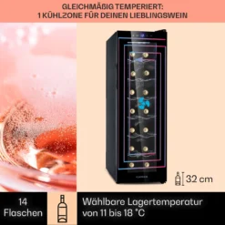 Barolo 14 Slim Uno Weinkühlschrank 46 Ltr 14 Flaschen 11-18°C SingleZone -Deutschland Klarstein Verkaufs-Shop 10041206 de 0003 usp