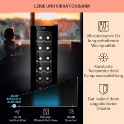 Barolo 14 Slim Uno Weinkühlschrank 46 Ltr 14 Flaschen 11-18°C SingleZone -Deutschland Klarstein Verkaufs-Shop 10041206 de 0004 usp