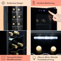 Barolo 14 Slim Uno Weinkühlschrank 46 Ltr 14 Flaschen 11-18°C SingleZone -Deutschland Klarstein Verkaufs-Shop 10041206 de 0005 usp
