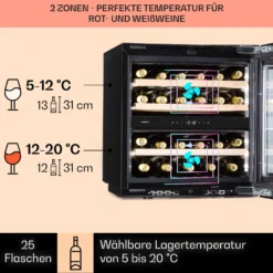 Rhône 25 Duo Weinkühlschrank Kompression 2 Zonen 75 Ltr / 25 Flaschen -Deutschland Klarstein Verkaufs-Shop 10041239 de 0003 usp