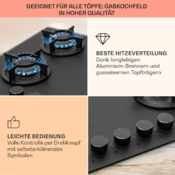 Firetale Gaskochfeld 4-flammig 60 Cm Aluminium-Brenner Inkl. Schlauch Und Druckminderer -Deutschland Klarstein Verkaufs-Shop 10041299 de 0004 usp