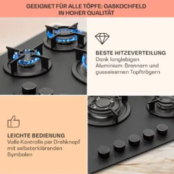 Firetale Gaskochfeld 5-flammig 70 Cm Aluminium-Brenner Inkl. Schlauch Und Druckminderer 3 Firetale Gaskochfeld 5-flammig 70 Cm Aluminium-Brenner Inkl. Schlauch Und Druckminderer -Deutschland Klarstein Verkaufs-Shop 10041300 de 0004 usp