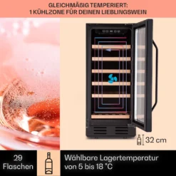 Vinovilla 29 Built-In Weinkühlschrank 81 L / 29 Fl. 1 Zone Glastür Edelstahl -Deutschland Klarstein Verkaufs-Shop 10041309 de 0003 logo