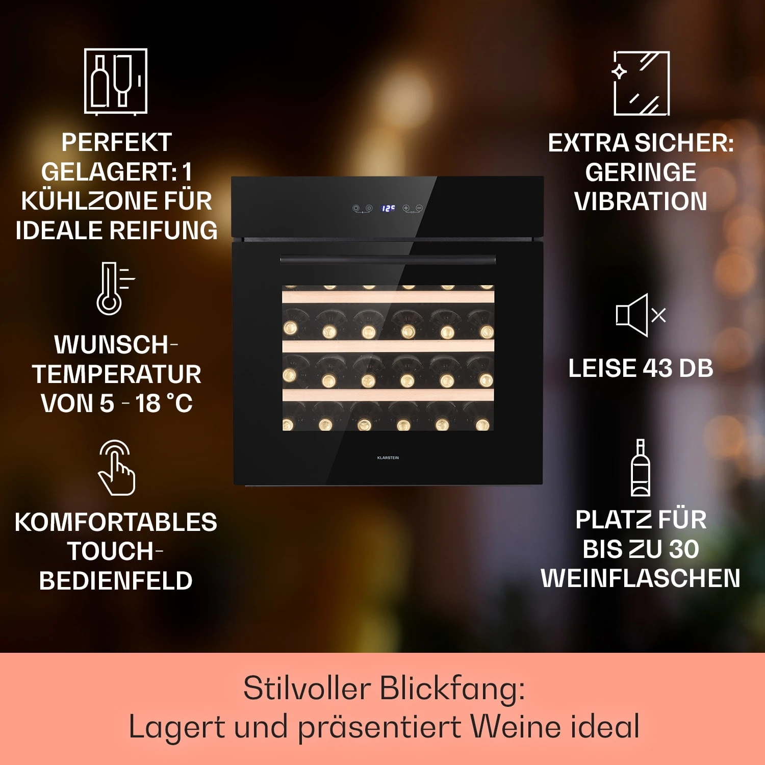 Vinsider 30 Built-In Uno Einbau-Weinkühlschrank 30 Flaschen 77 Ltr Edelstahl Vinsider 30 Built-In Uno Einbau-Weinkühlschrank 30 Flaschen 77 Ltr Edelstahl -Deutschland Klarstein Verkaufs-Shop 10041357 de 0002 usp