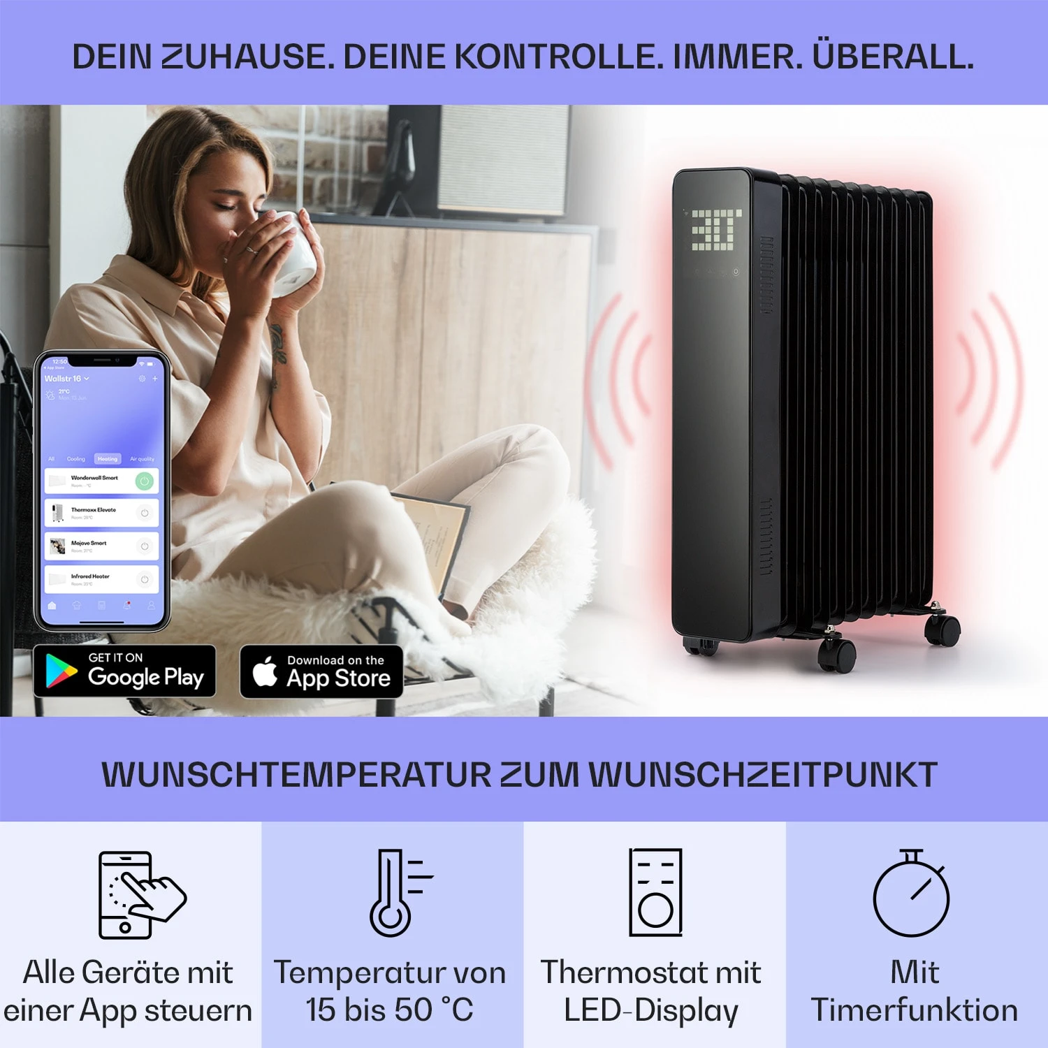 Sanford Smart Ölradiator 2500 W Leistung Wochentimer LED-Display Touch-Panel Klarstein-App Sanford Smart Ölradiator 2500 W Leistung Wochentimer LED-Display Touch-Panel Klarstein-App -Deutschland Klarstein Verkaufs-Shop 10041358 de 0003 usp