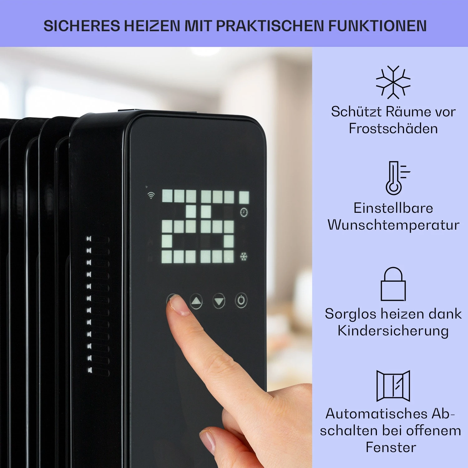Sanford Smart Ölradiator 2500 W Leistung Wochentimer LED-Display Touch-Panel Klarstein-App Sanford Smart Ölradiator 2500 W Leistung Wochentimer LED-Display Touch-Panel Klarstein-App -Deutschland Klarstein Verkaufs-Shop 10041358 de 0004 usp