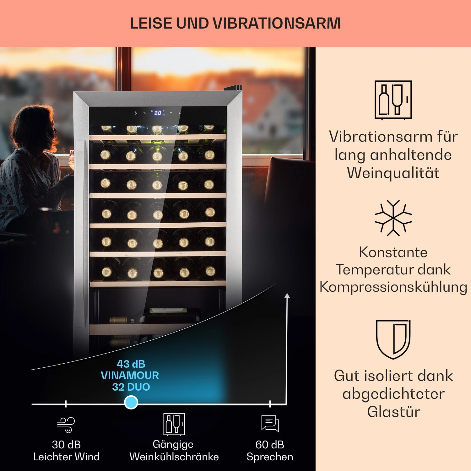 Vinamour 32 Uno Weinkühlschrank 1 Zone 95 L / 36 Flaschen 4-18°C Touch Vinamour 32 Uno Weinkühlschrank 1 Zone 95 L / 36 Flaschen 4-18°C Touch -Deutschland Klarstein Verkaufs-Shop 10041393 de 0004 usp