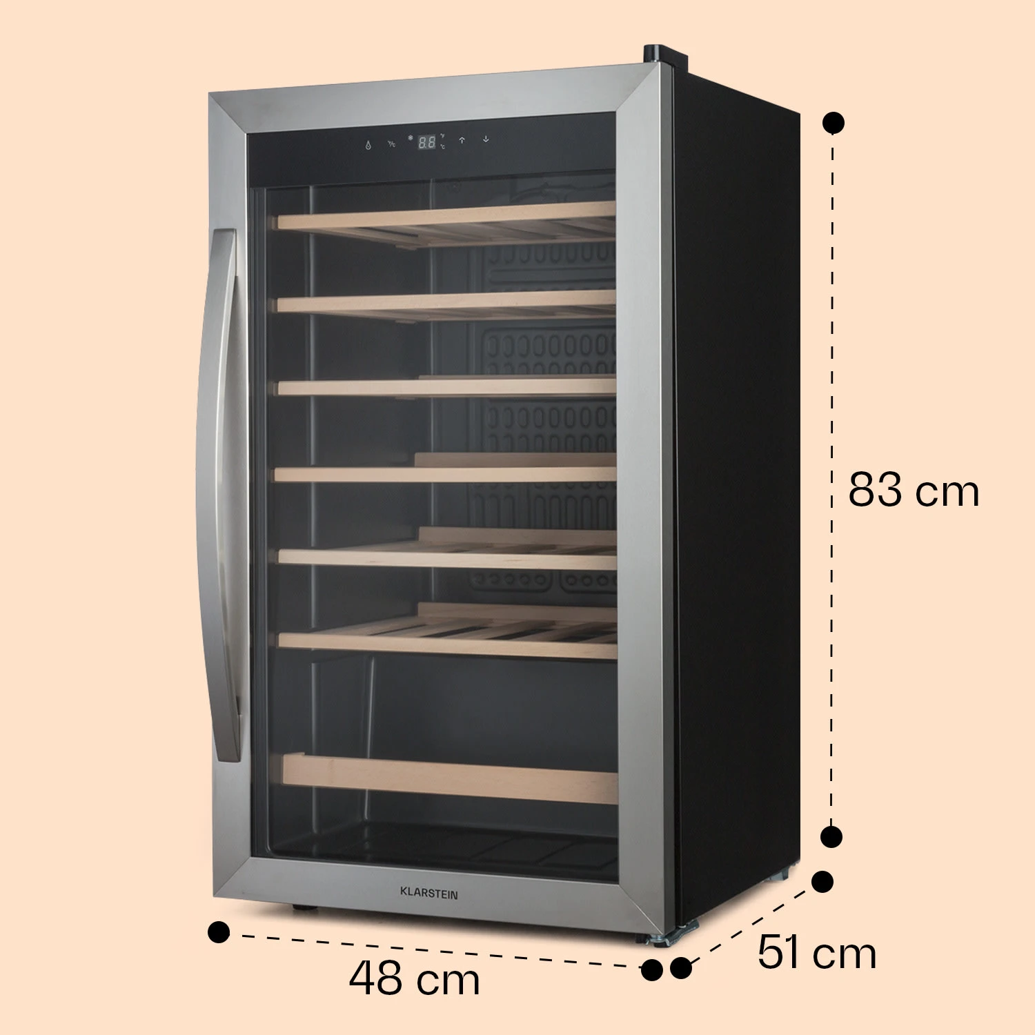 Vinamour 32 Uno Weinkühlschrank 1 Zone 95 L / 36 Flaschen 4-18°C Touch Vinamour 32 Uno Weinkühlschrank 1 Zone 95 L / 36 Flaschen 4-18°C Touch -Deutschland Klarstein Verkaufs-Shop 10041393 yy 0008 dimensions