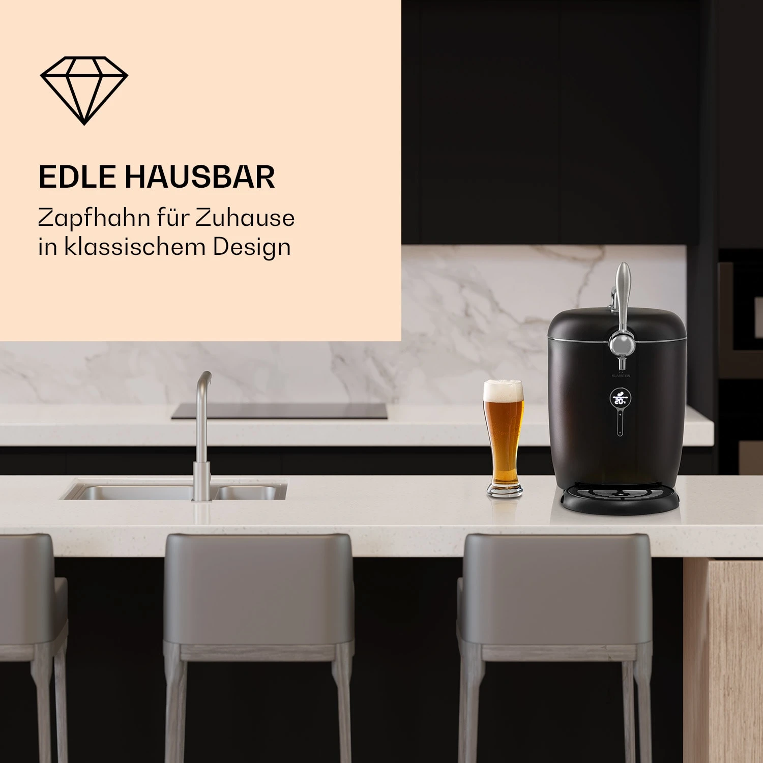 Passau Bierzapfanlage 6 l Universalfässer Druckluftpumpe 3 - 12 °C 65 W Passau Bierzapfanlage 6 L Universalfässer Druckluftpumpe 3 - 12 °C 65 W -Deutschland Klarstein Verkaufs-Shop 10041520 de 0005 logo