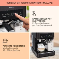 Arabica Comfort Espressomaschine 1350W 20 Bar 1,8l Touch-Bedienfeld -Deutschland Klarstein Verkaufs-Shop 10041523 de 0003 usp