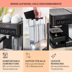 Arabica Comfort Espressomaschine 1350W 20 Bar 1,8l Touch-Bedienfeld -Deutschland Klarstein Verkaufs-Shop 10041523 de 0006 usp