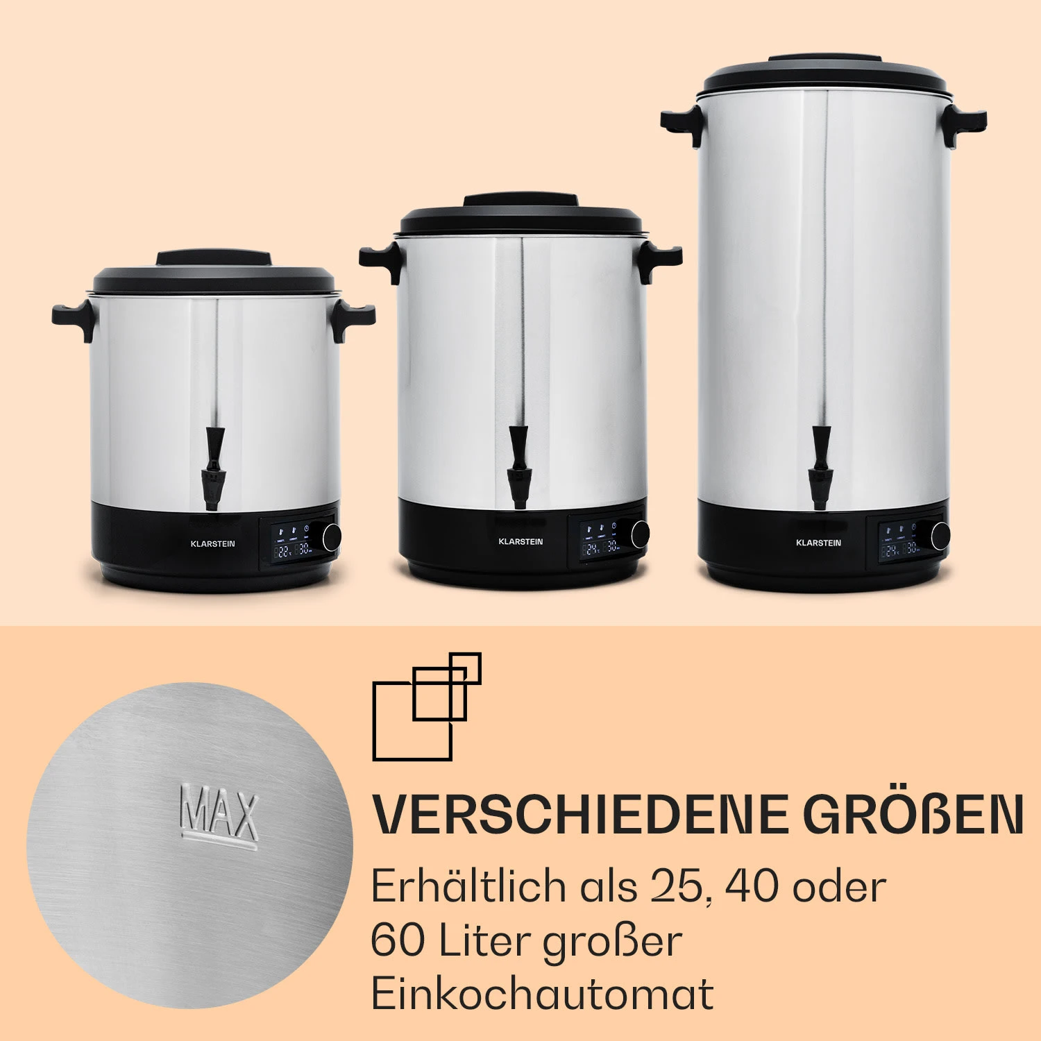 Abbey 25 Einkochautomat Getränkespender 25L 100°C 180min Edelstahl Abbey 25 Einkochautomat Getränkespender 25L 100°C 180min Edelstahl -Deutschland Klarstein Verkaufs-Shop 10041838 de 0007 logo