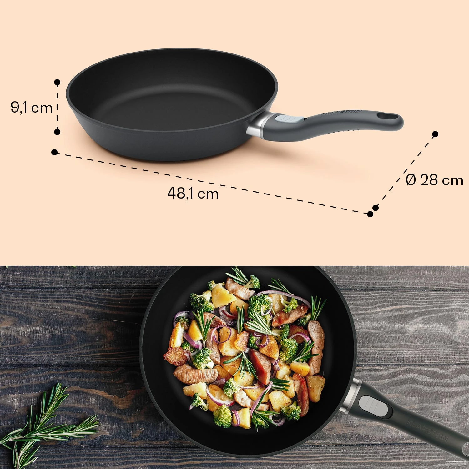 Noto Endurance Bratpfanne Ø28 cm geschmiedetes Aluminium abnehmbarer Griff Noto Endurance Bratpfanne Ø28 Cm Geschmiedetes Aluminium Abnehmbarer Griff -Deutschland Klarstein Verkaufs-Shop 10045003 yy 0009 dimensions