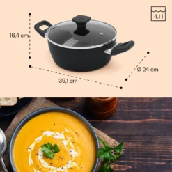 Noto Endurance Kochtopf Ø24cm Geschmiedetes Aluminium Deckel Induktion PTFE-Antihaftbeschichtung -Deutschland Klarstein Verkaufs-Shop 10045007 yy 0009 dimensions