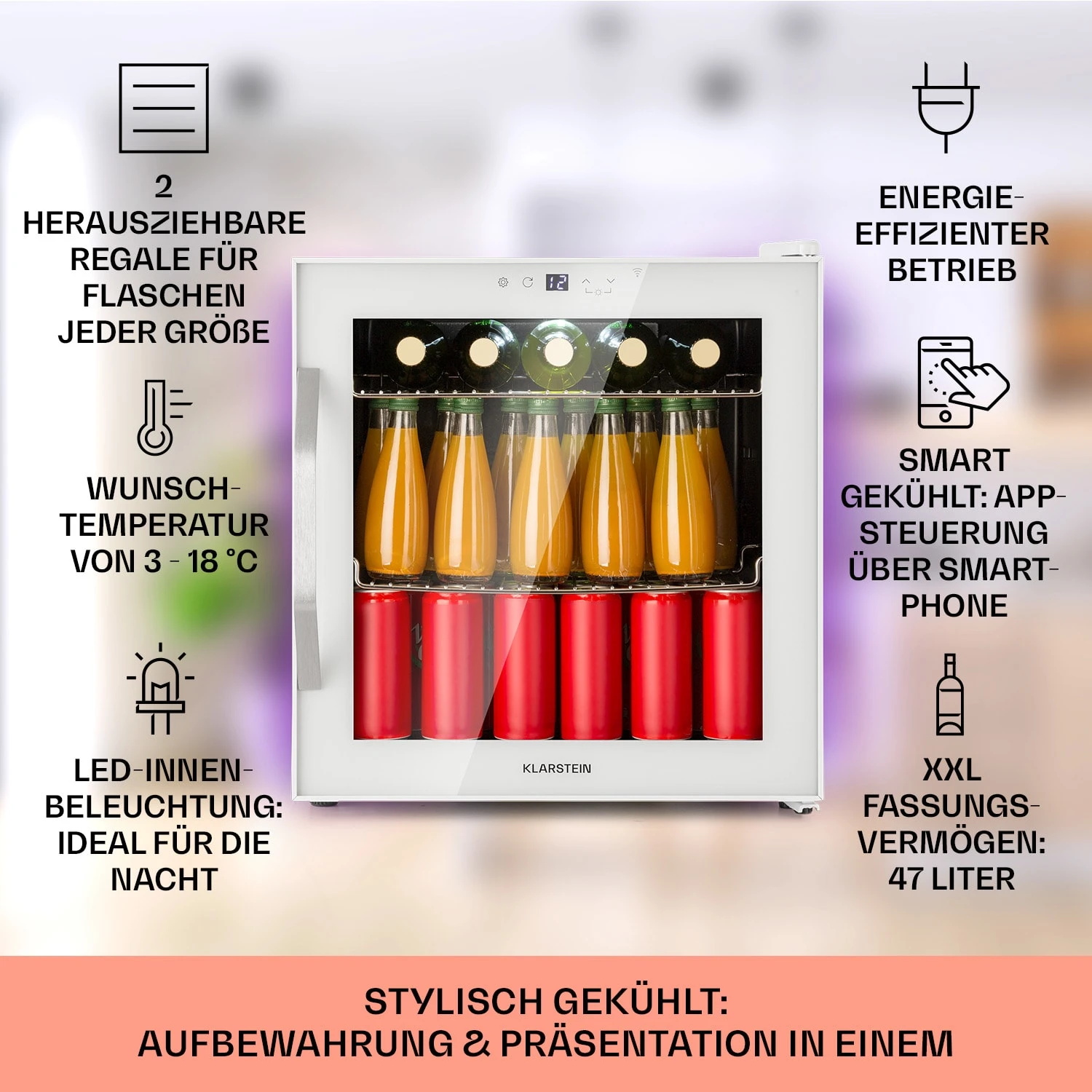 Coachella 50 Weinkühlschrank 47 Liter WiFi-Funktion Hintergrundbeleuchtung Edelstahl Coachella 50 Weinkühlschrank 47 Liter WiFi-Funktion Hintergrundbeleuchtung Edelstahl -Deutschland Klarstein Verkaufs-Shop 10045041 de 0002 usp